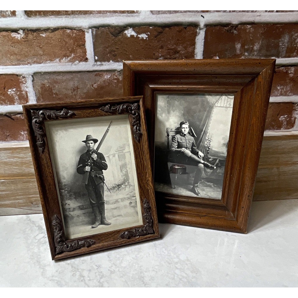 Lot of 2 Framed Black & White Military Men Portrait Photographs